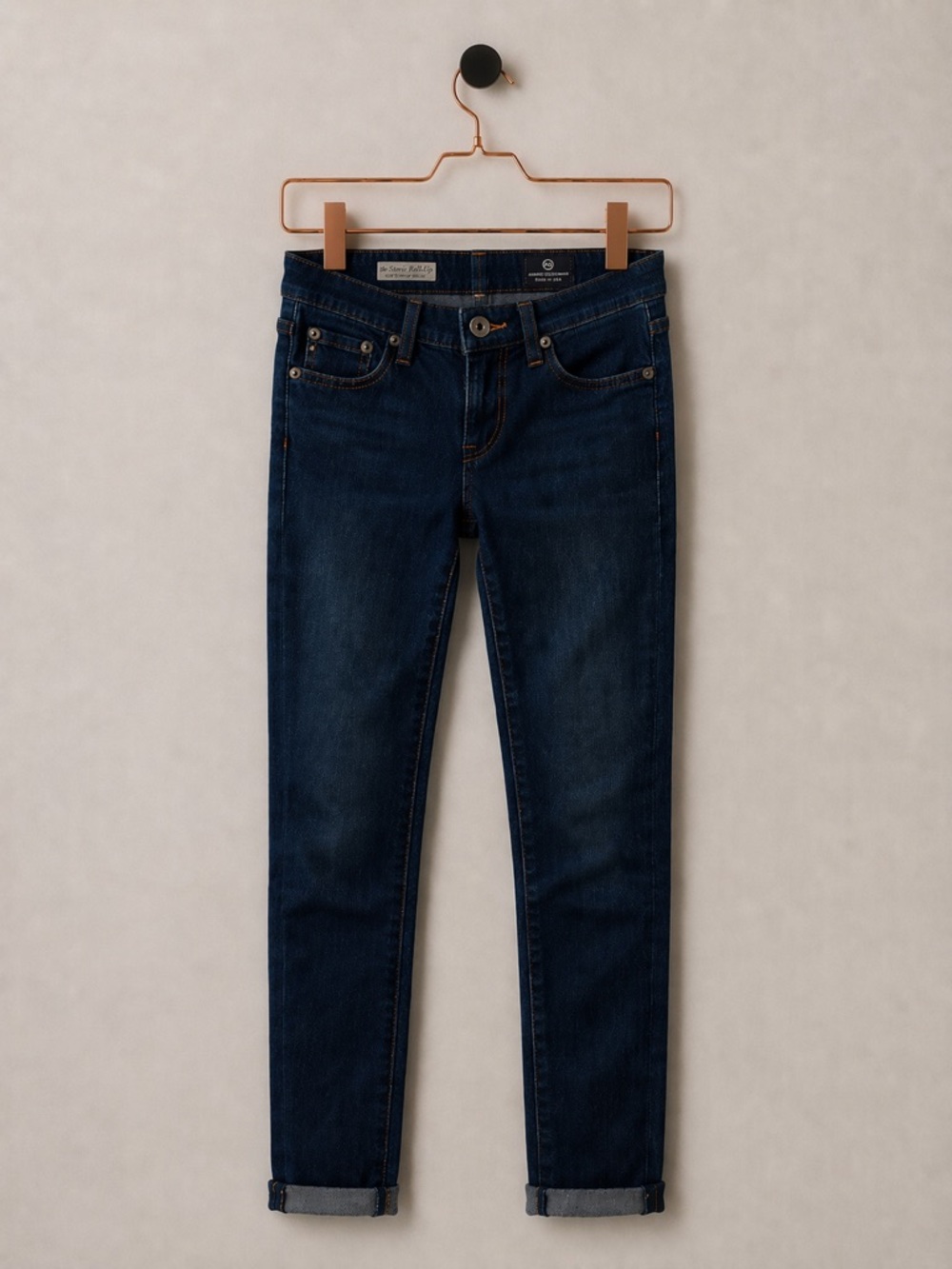AG Adriano Goldschmied Stevie Roll-Up Slim Straight Cuff Jeans 26R Dark Wash USA